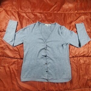 Boden Light Blue Grey Marl Button-Front Cardigan Size US 10 Large Stretch Cotton